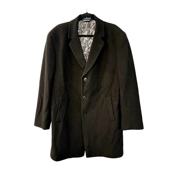 Nautica Mens 44R Wool CASHMERE $395 Trench Coat 3 Button Mid Length Jacket Black - Picture 2 of 9